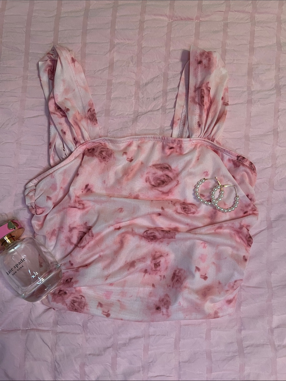 SHEIN Pink Rose-Print Square Neck Cami